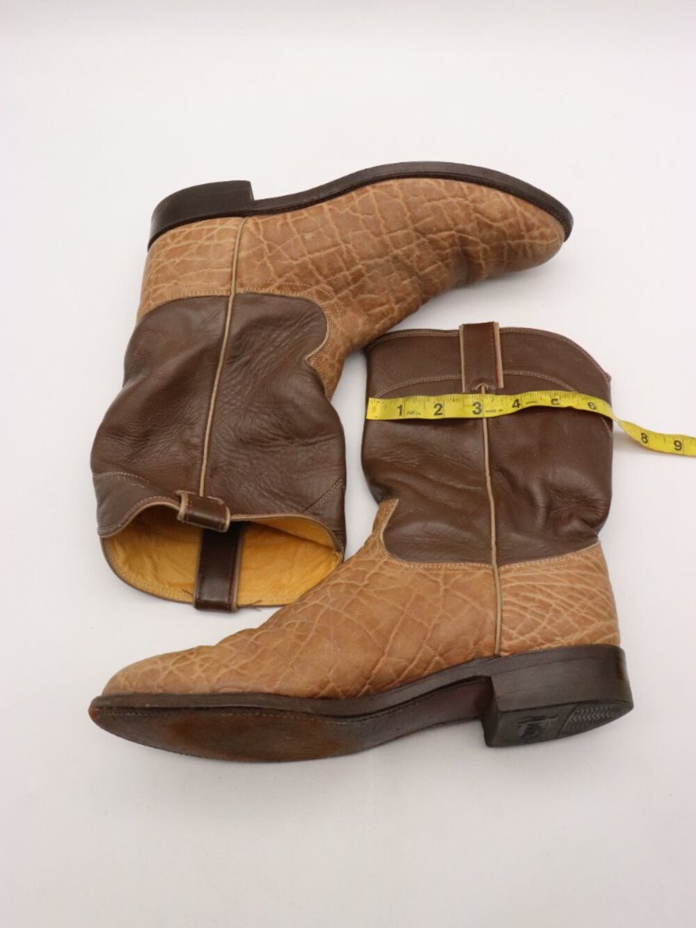 Vintage Justin Elephant Print Boots Men's Size 9 D Brown Leather Roper Boots USA - Picture 8 of 8